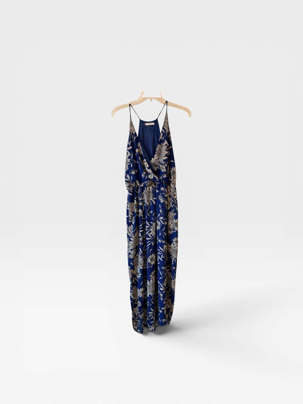 LUSH Blue White Floral Maxi Dress Coastal Vacation Style Size L